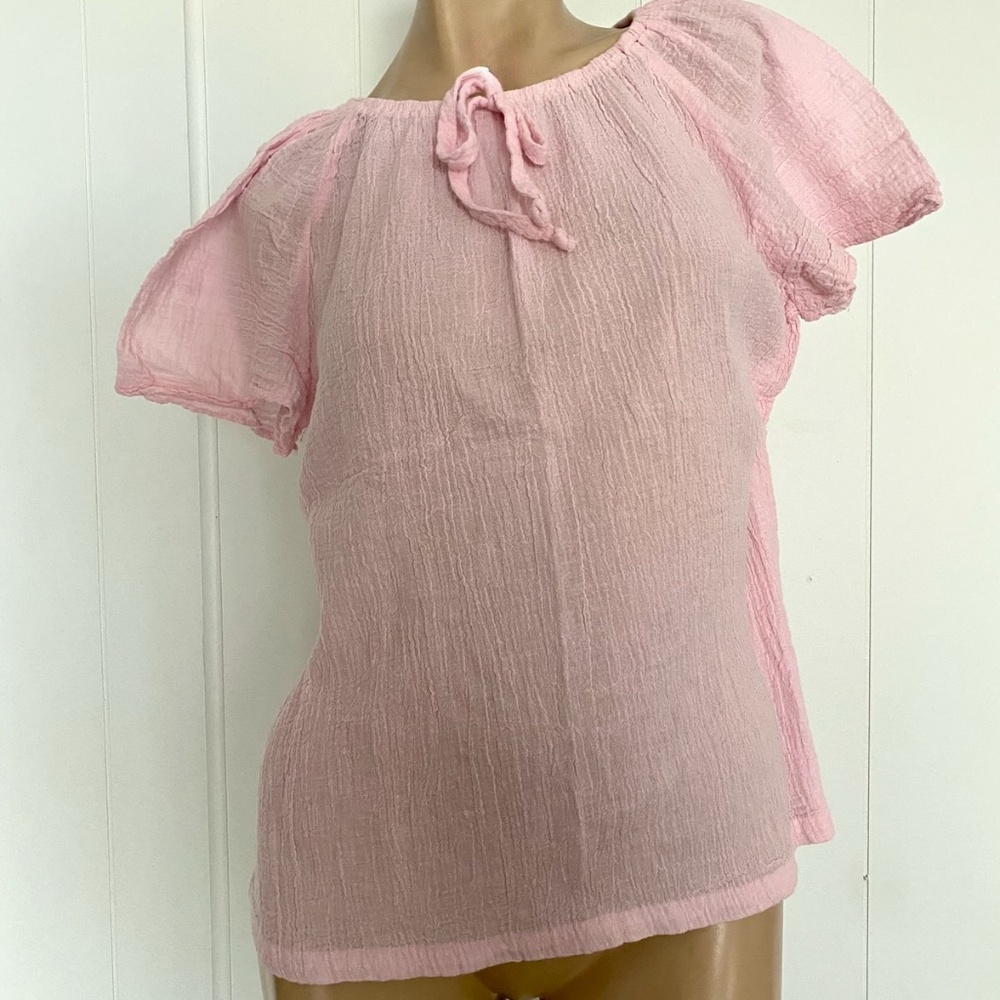 VTG 1970s Pink Cotton Gauze Blouse Sz L B38